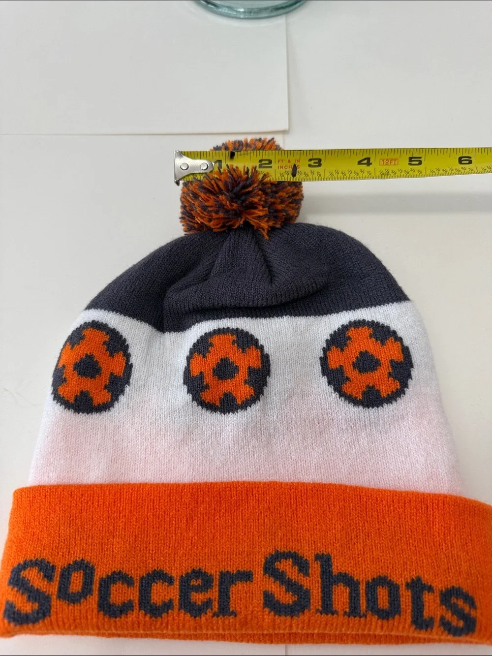 Soccer Shots Kids Orange & White Pom Knit Beanie